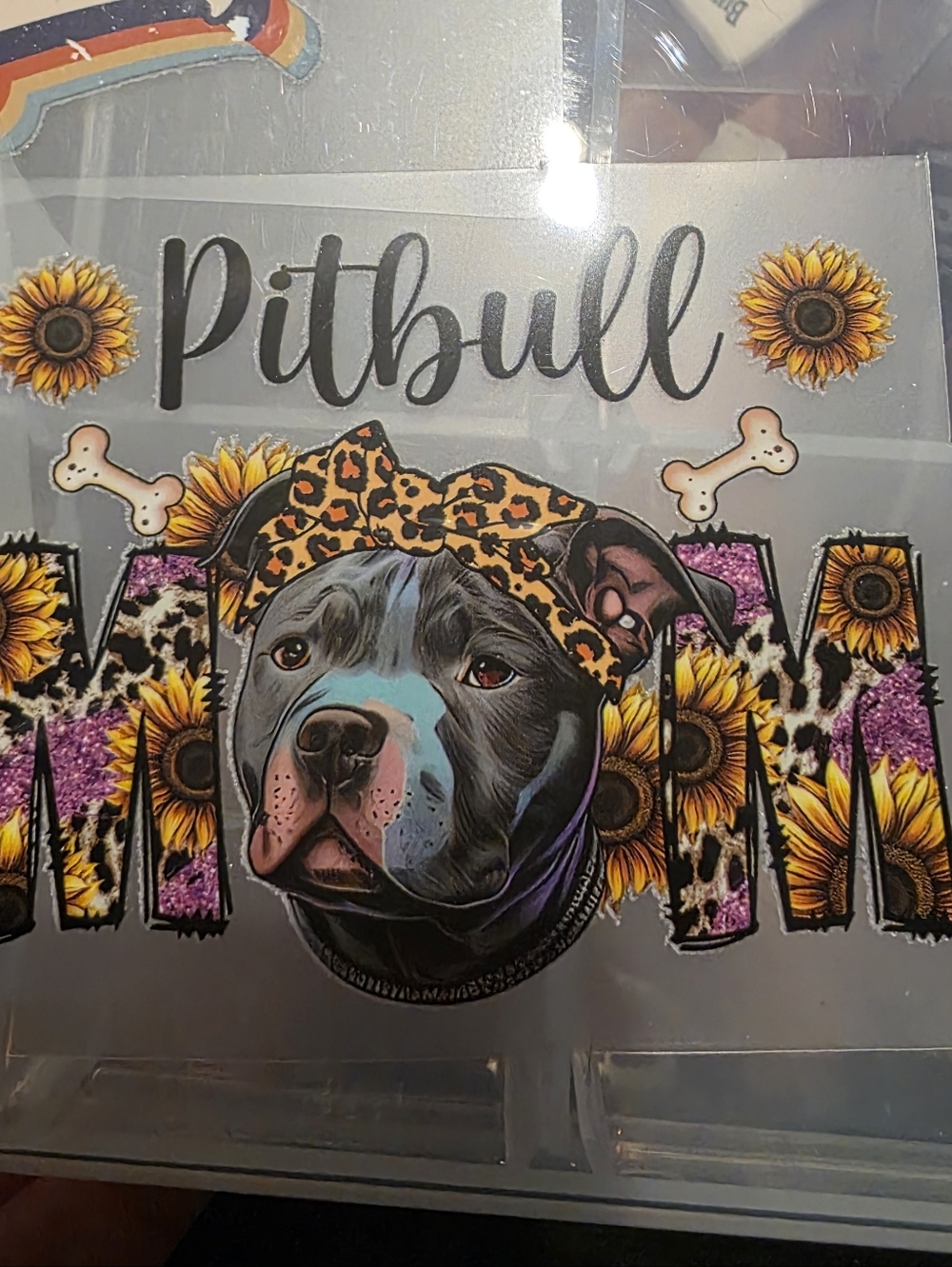 Pitbull Mom Sticker - Gray & Black Pitbull Design with Sunflowers